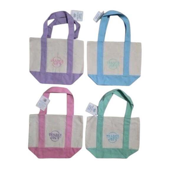 Trader Joe’s Mini Canvas Tote Bag Pastel Set of 4 Reusable Limited Edition NWT - Picture 2 of 12